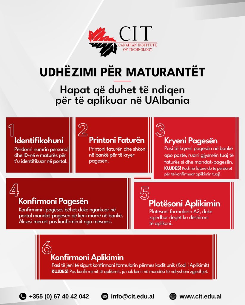 University Application Calendar 2025: Apply to Canadian Institute of Technology via U-Albania