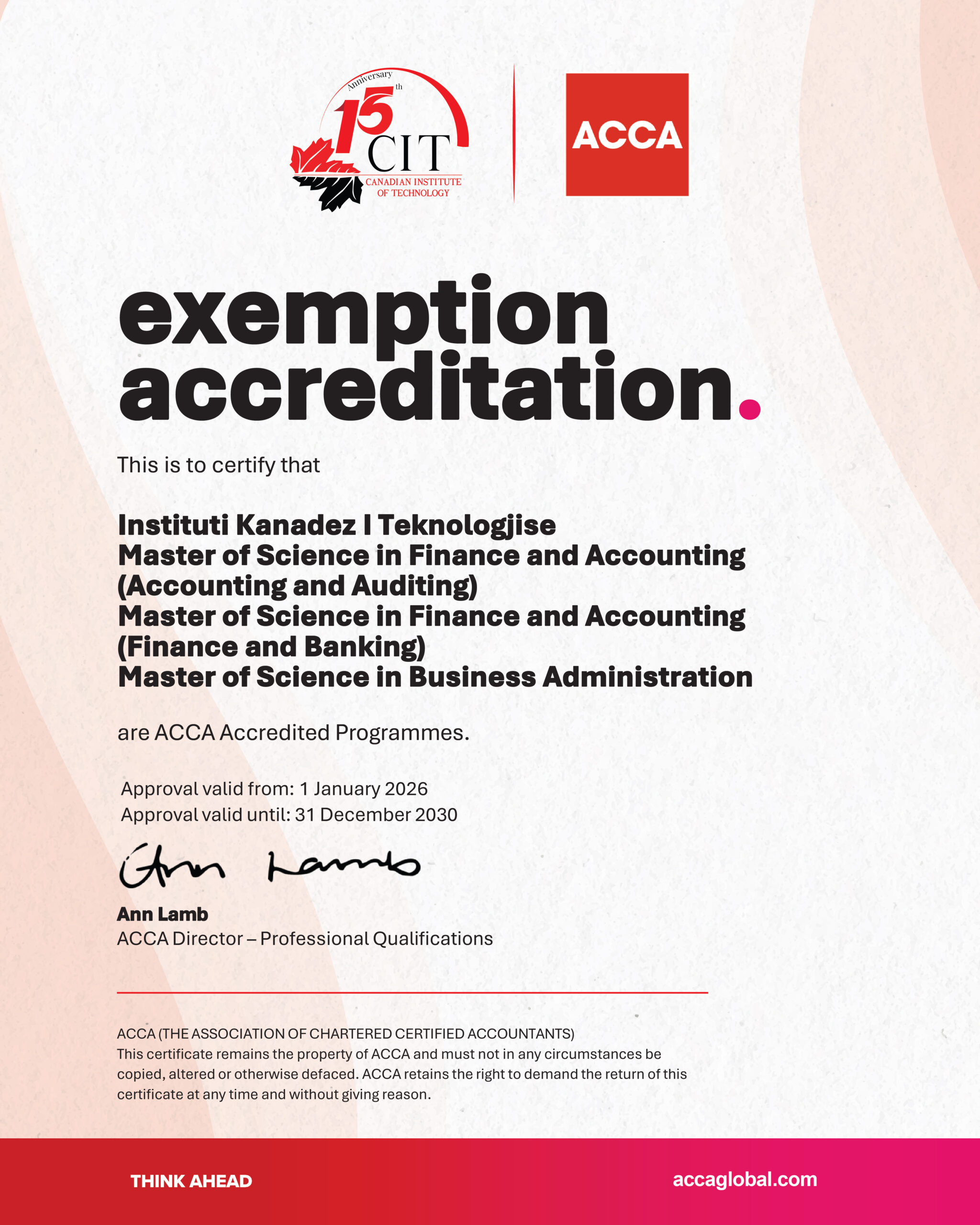 Exciting News: CIT Achieves Prestigious ACCA Accreditation for Master's Program!